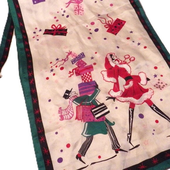 Vintage Silk Scarf/ Cute Christmas Shopping Theme/ Mrs Santa Claus - Picture 2 of 5